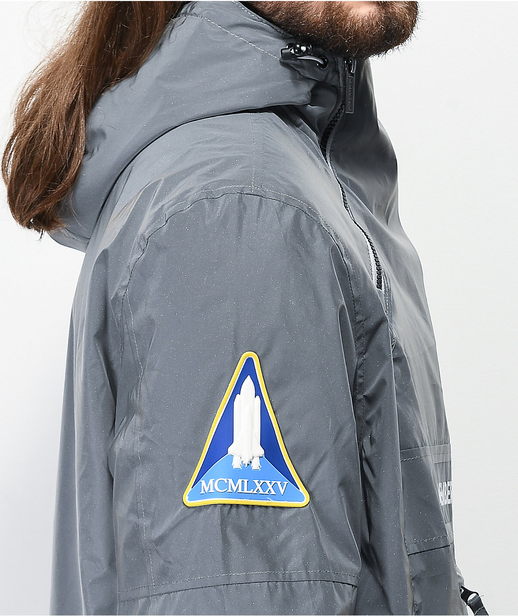 Members Only Space Suit Silver Reflective Pullover Jacket