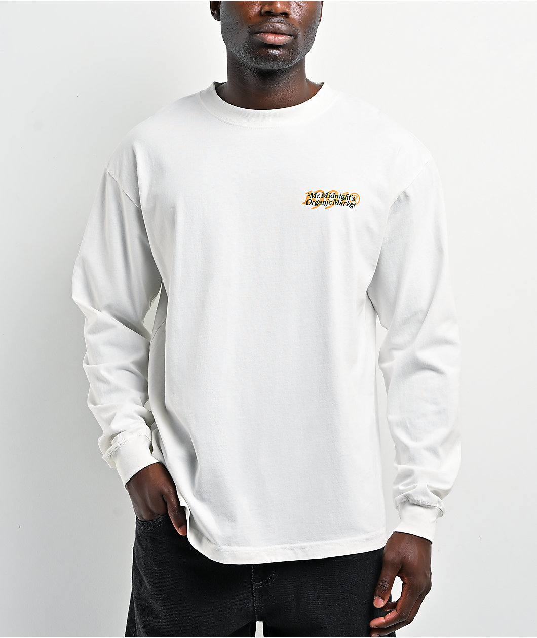 Midnight Organic Market White Long Sleeve T-Shirt