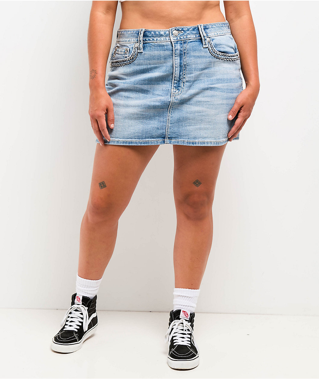Miss Me Cleo Light Wash Mid Rise Skirt