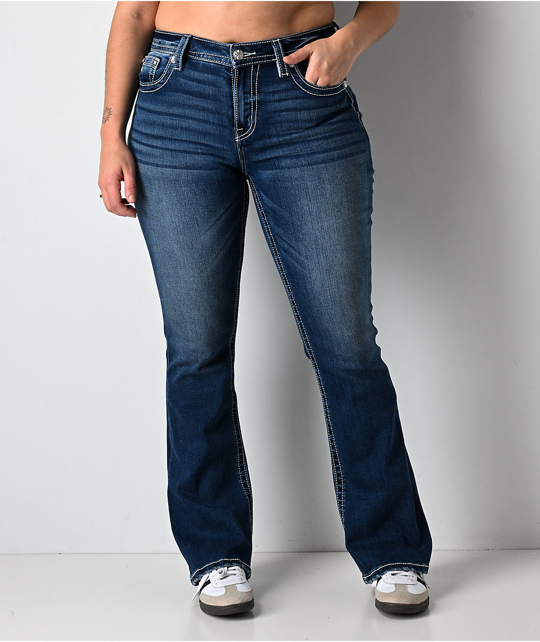 Miss Me Fleur De Lis Light Blue Wash Bootcut Jeans