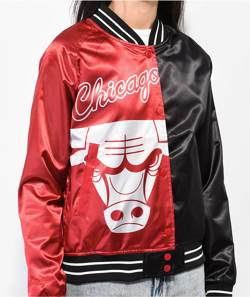 Mitchell & Ness Chicago Bulls Split Black & Red Satin Jacket