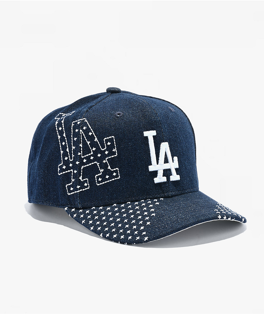 Mitchell & Ness LA Dodgers Run Stitch Navy Denim Snapback Hat