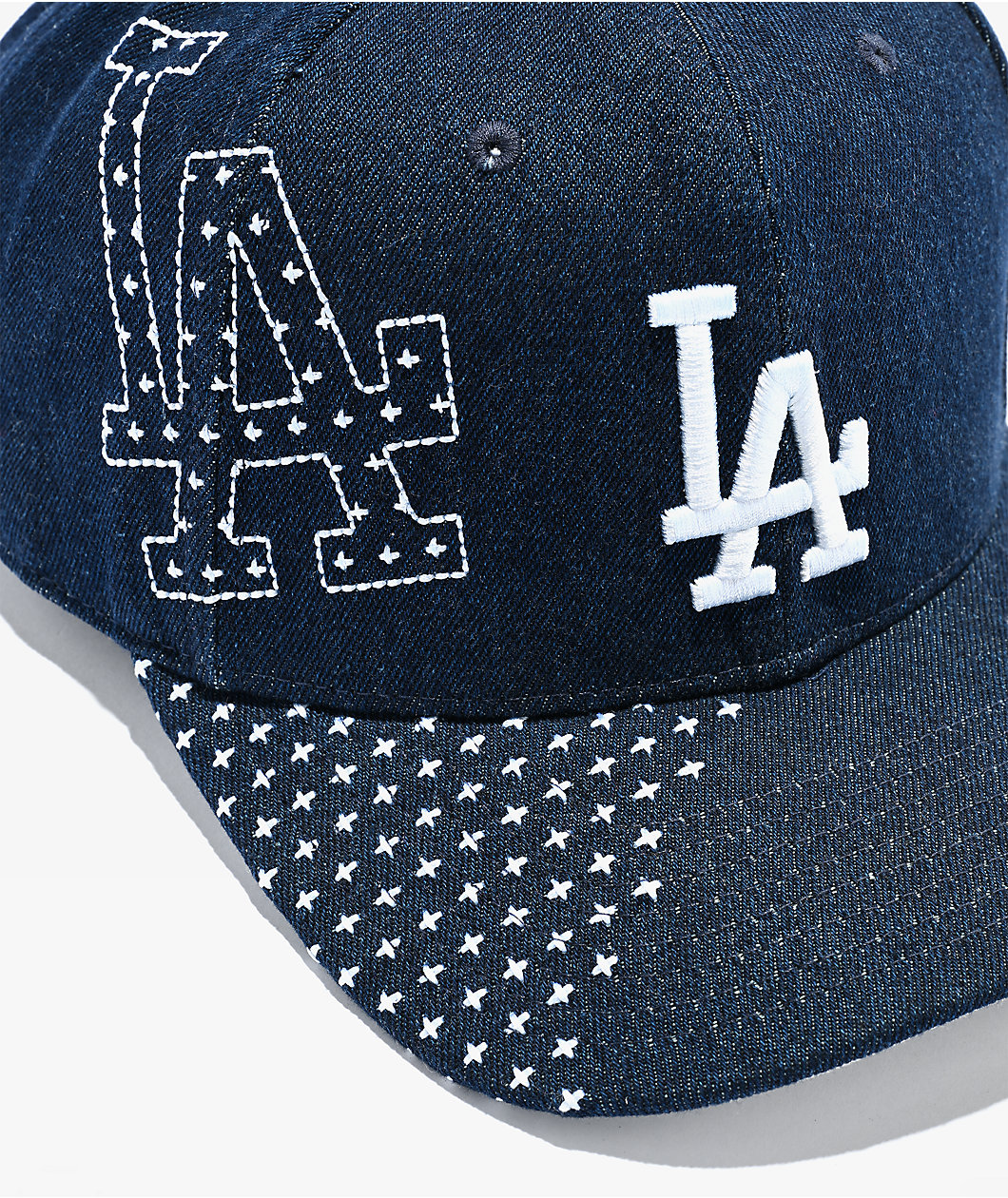Mitchell & Ness LA Dodgers Run Stitch Navy Denim Snapback Hat