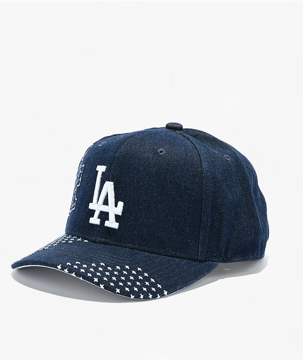 Mitchell & Ness LA Dodgers Run Stitch Navy Denim Snapback Hat