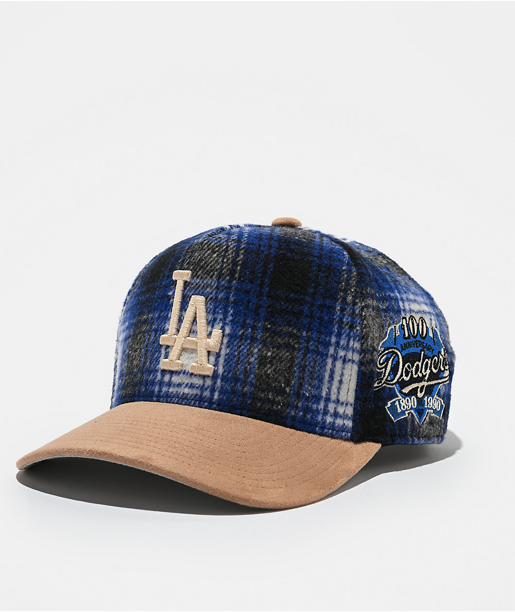 Mitchell & Ness Los Angeles Dodgers Plaid Out Blue & Brown Snapback Hat