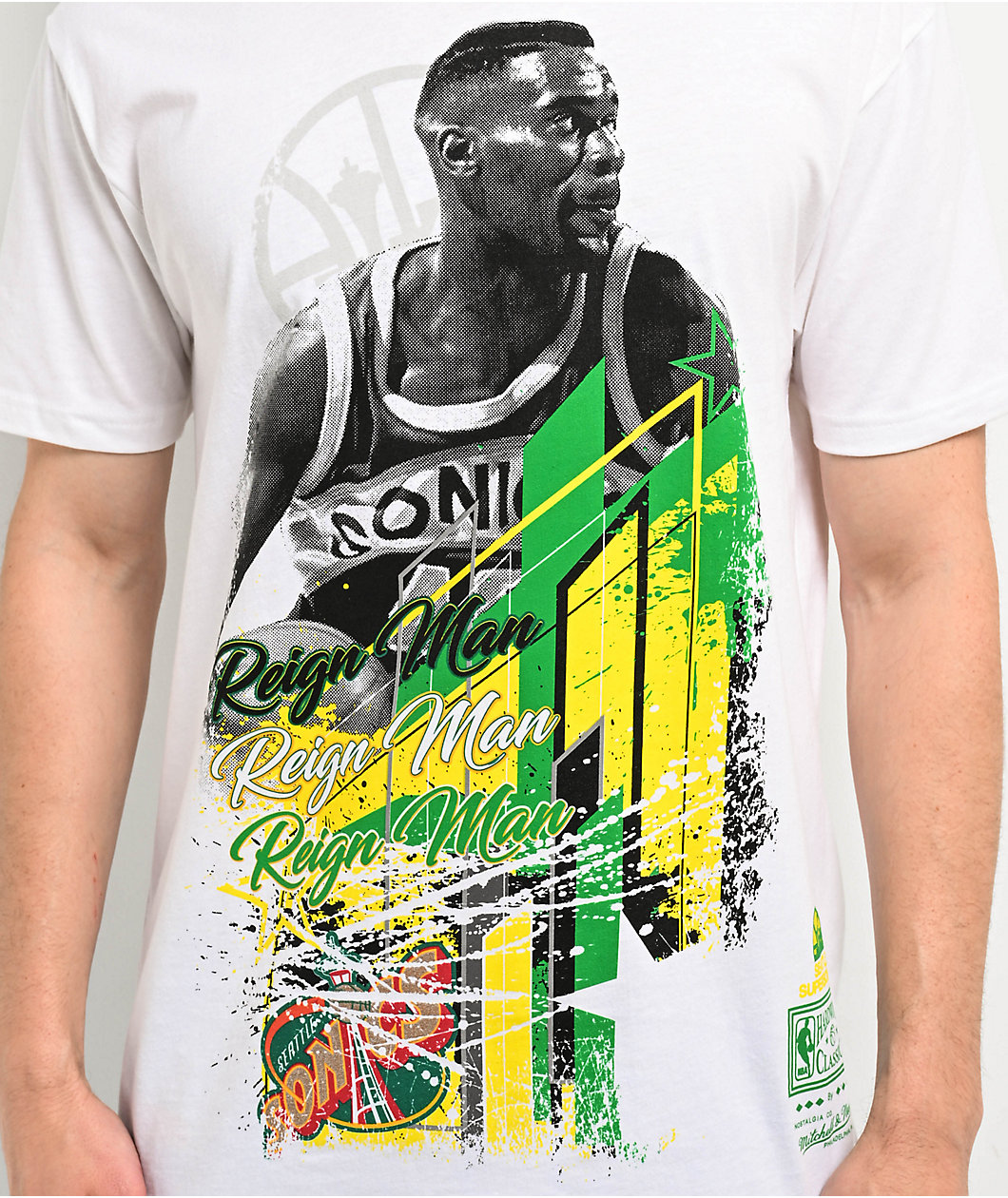 Mitchell & Ness Seattle Supersonics Shawn Kemp Burst White T-Shirt