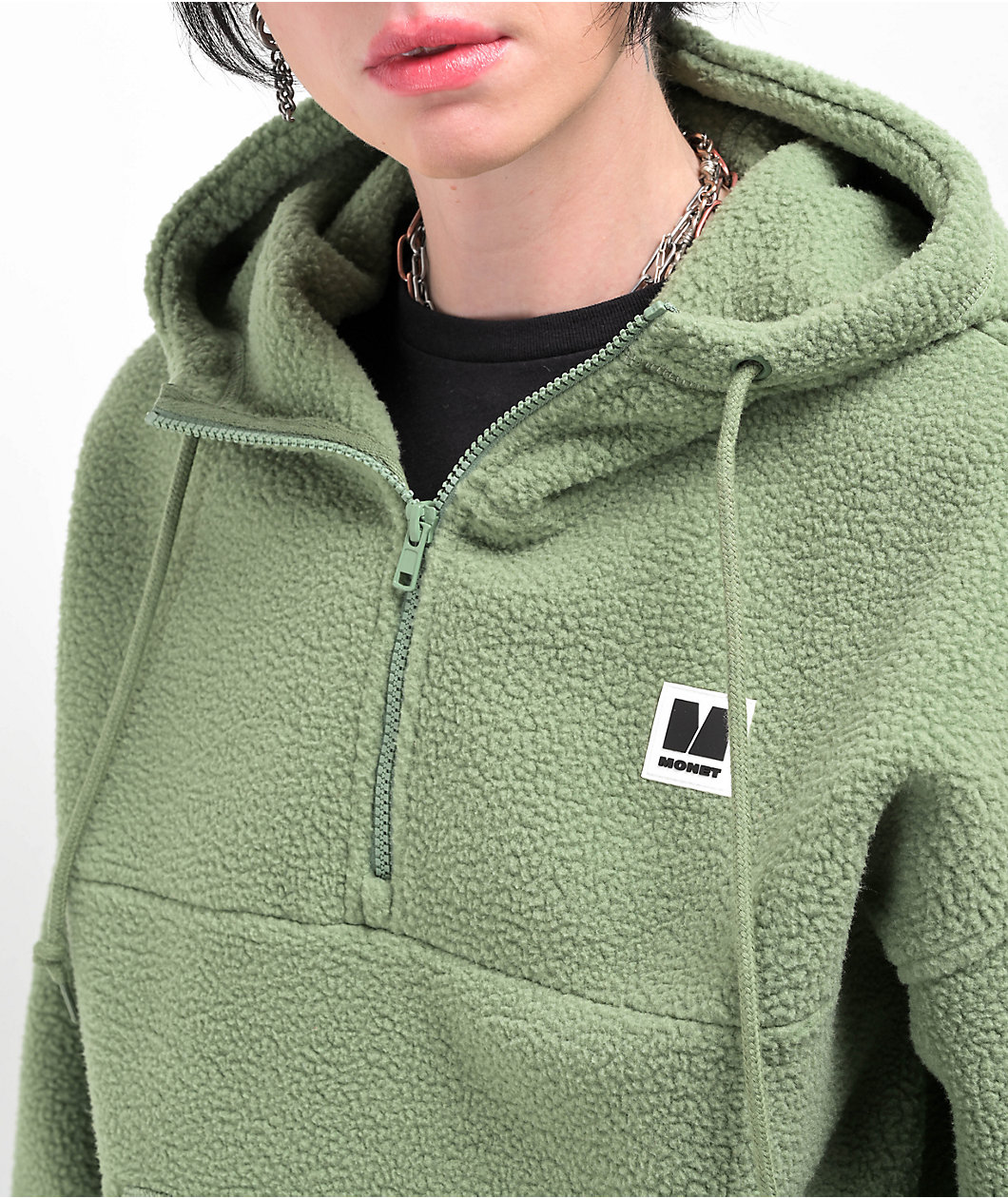Monet Pozie Green Micro Fleece Quarter Zip Hoodie