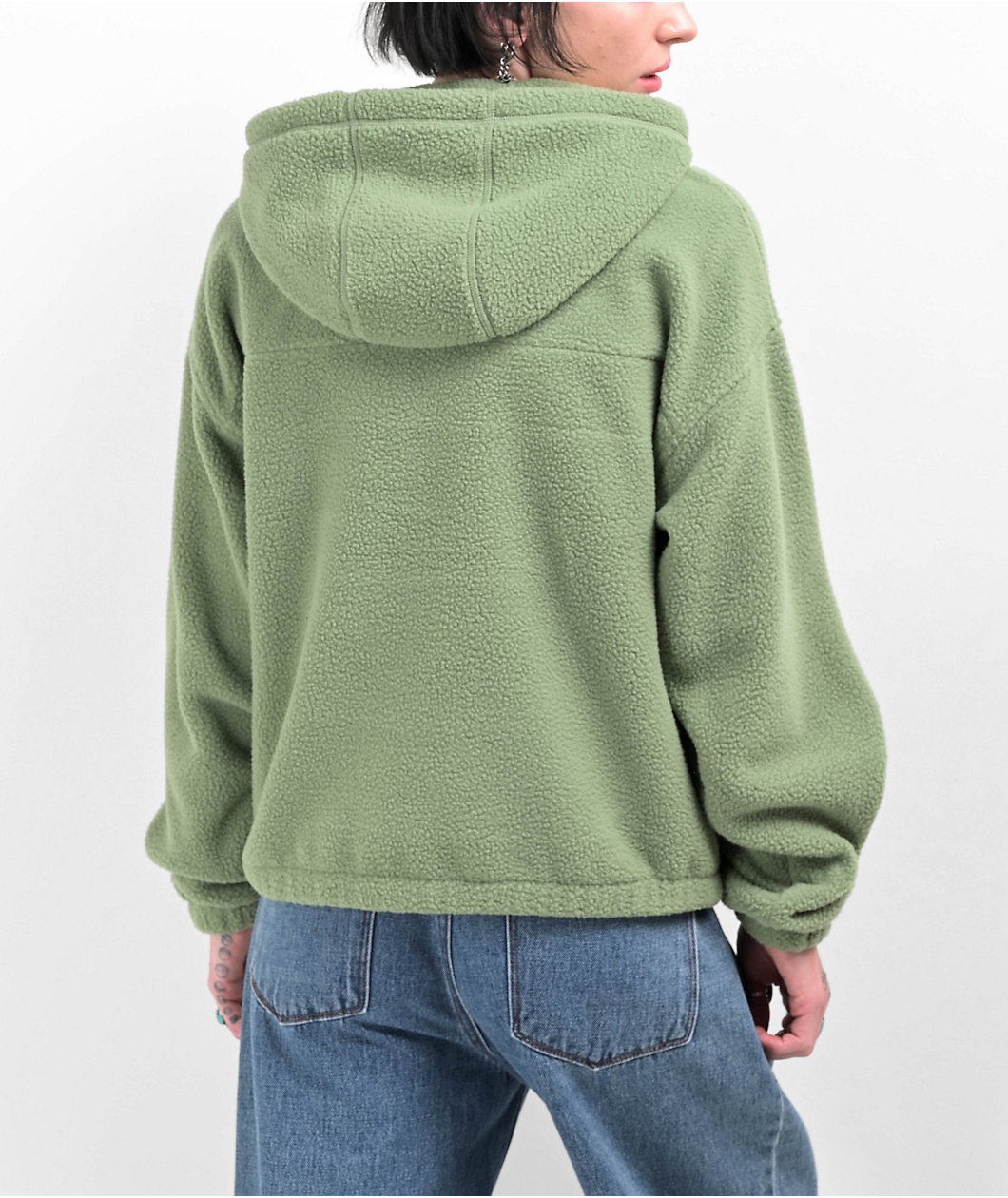 Monet Pozie Green Micro Fleece Quarter Zip Hoodie
