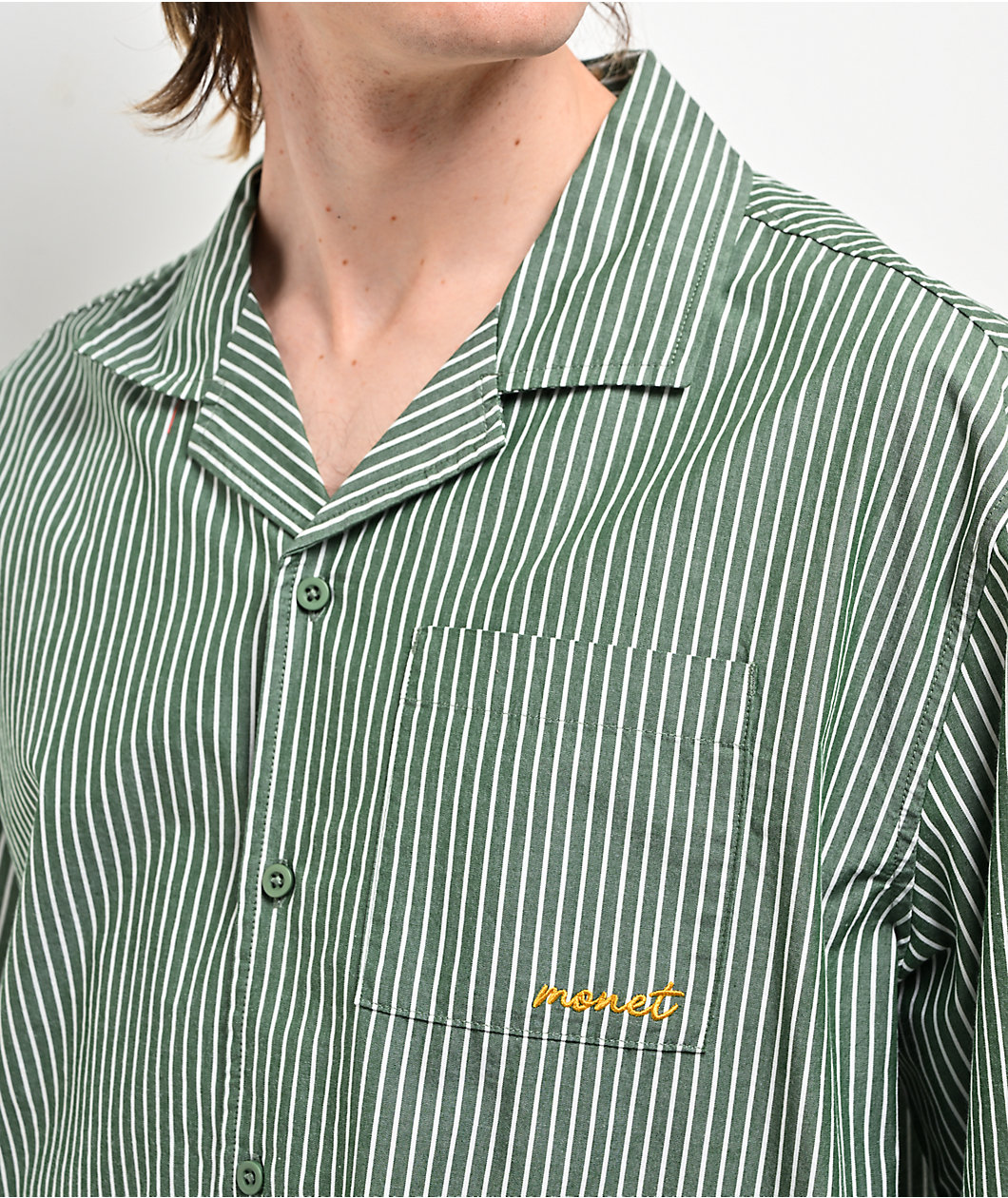Monet Skateboards Banks Poplin Green Stripe Button Up Shirt