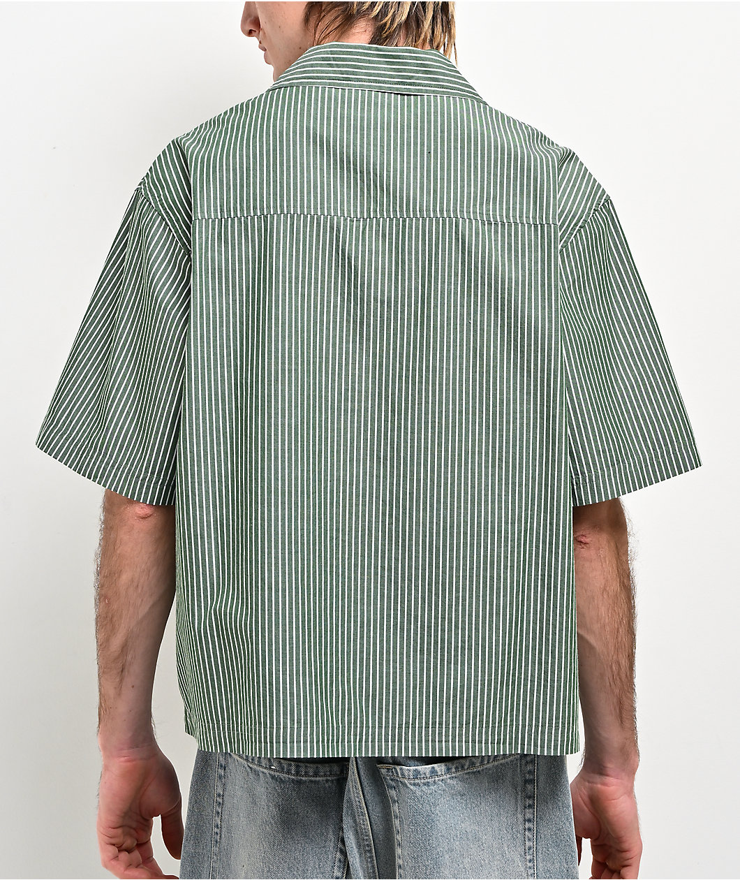 Monet Skateboards Banks Poplin Green Stripe Button Up Shirt