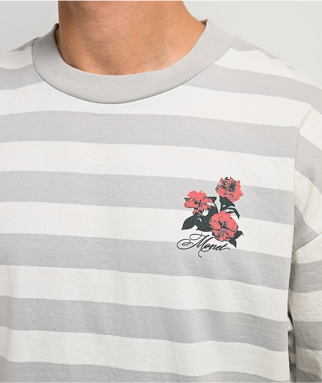 Monet Skateboards Market Stripe Grey & White T-Shirt