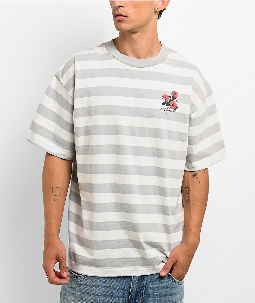 Monet Skateboards Market Stripe Grey & White T-Shirt