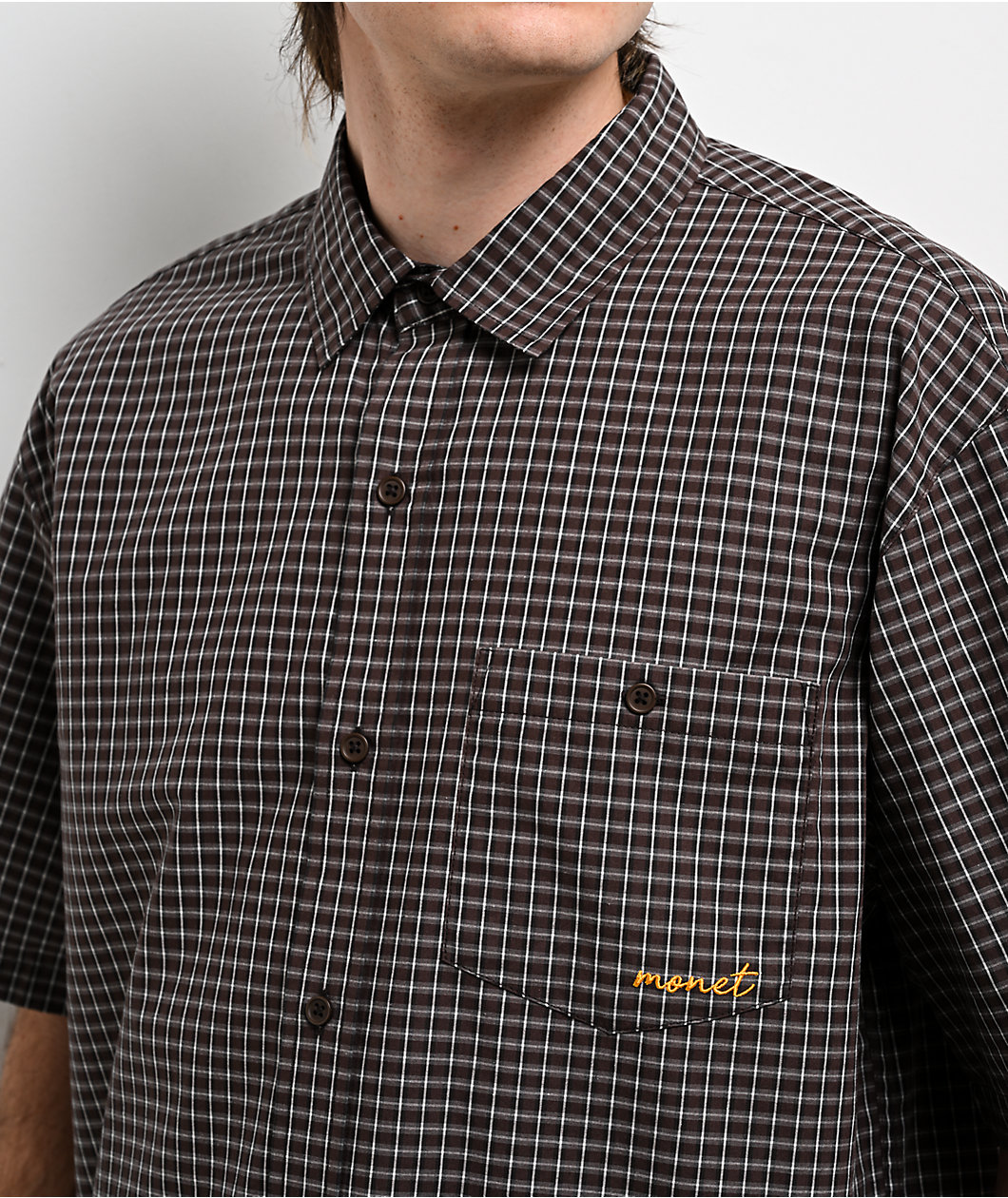 Monet Skateboards Sweeper Brown Plaid Button Up Shirt