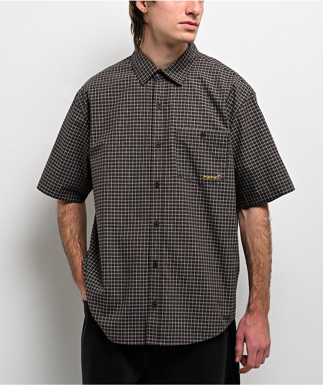 Monet Skateboards Sweeper Brown Plaid Button Up Shirt