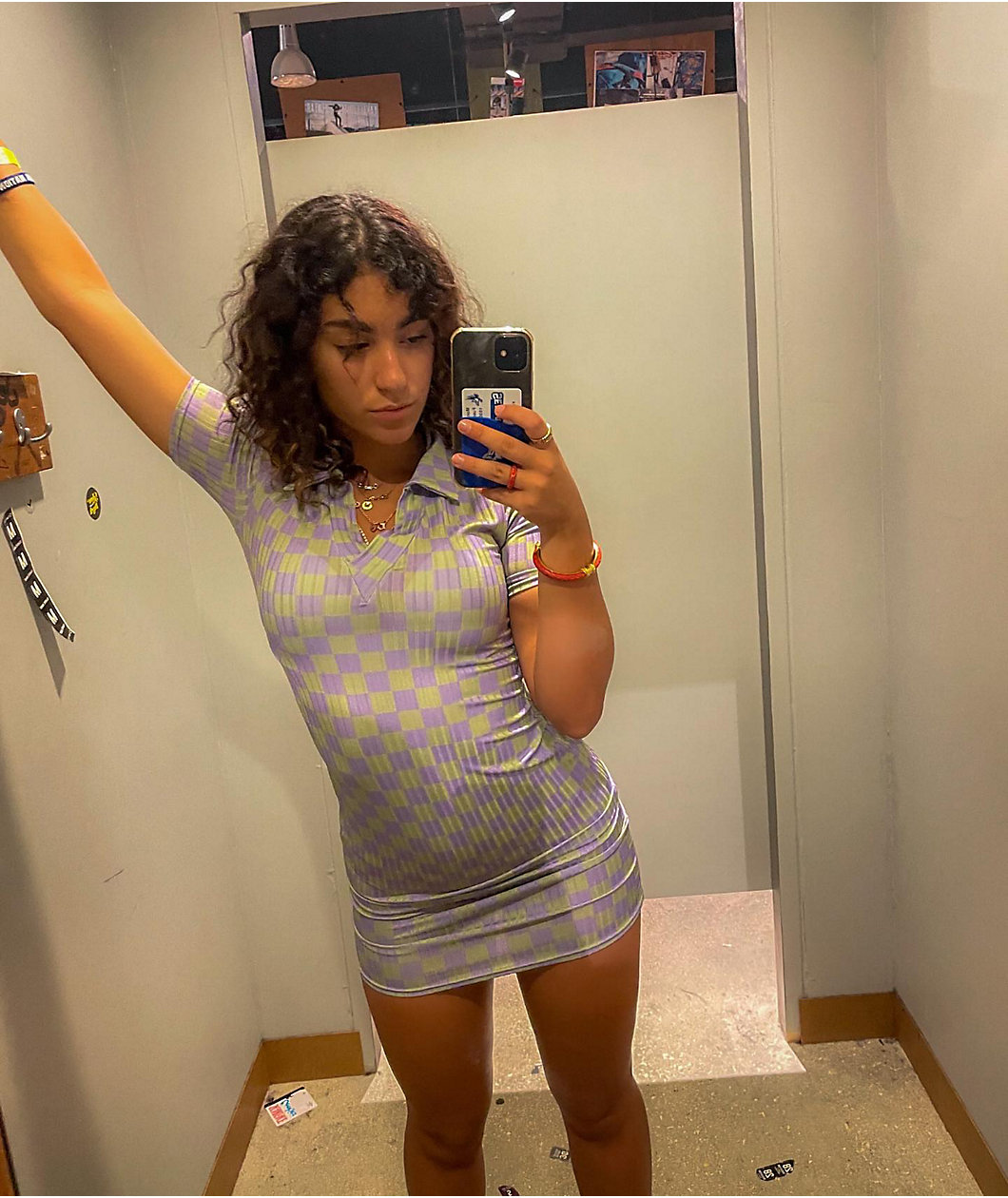 NGOrder Ribbed Purple & Green Checkerboard Polo Dress