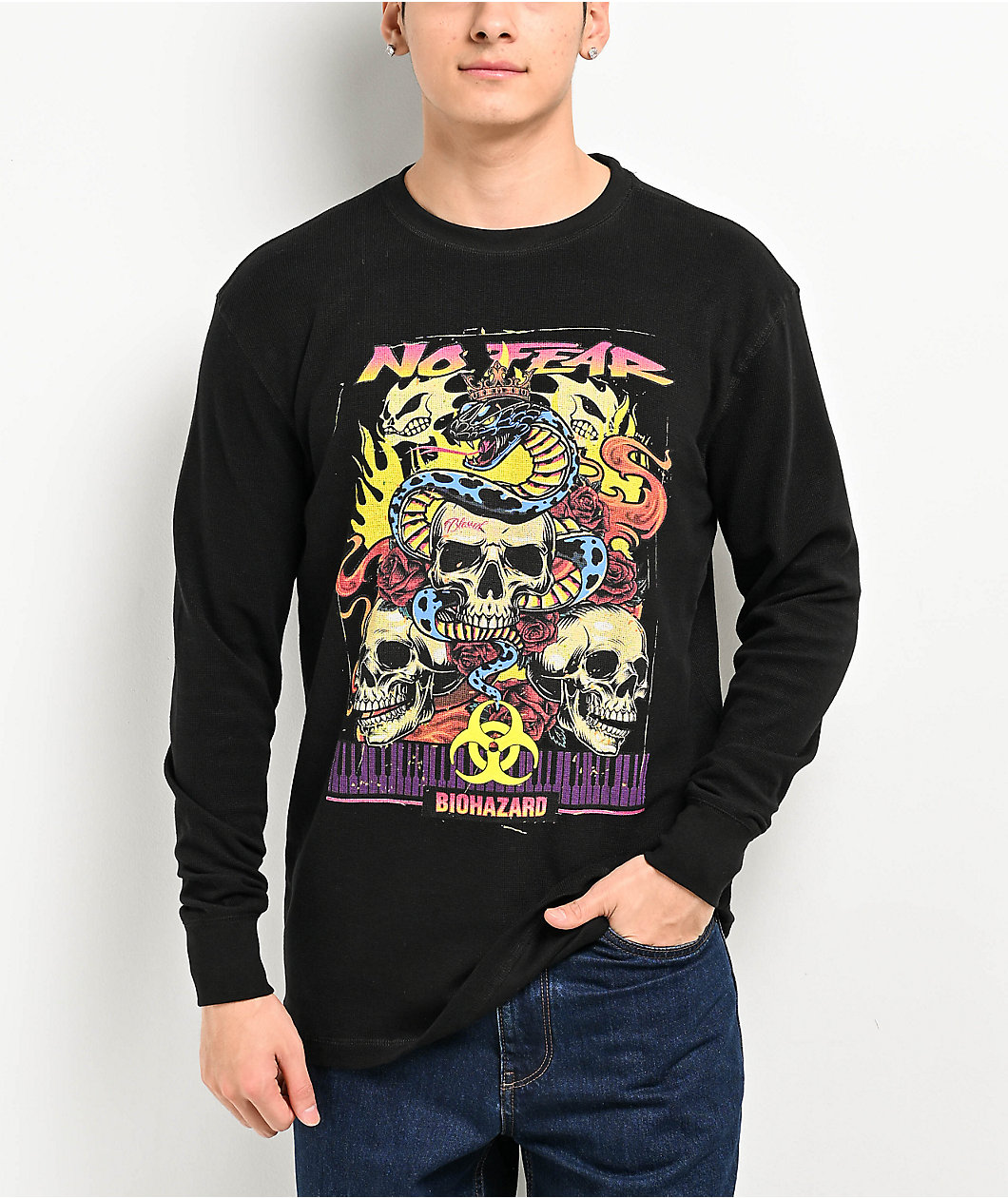 NO FEAR Biohazard Black Long Sleeve Thermal T-Shirt