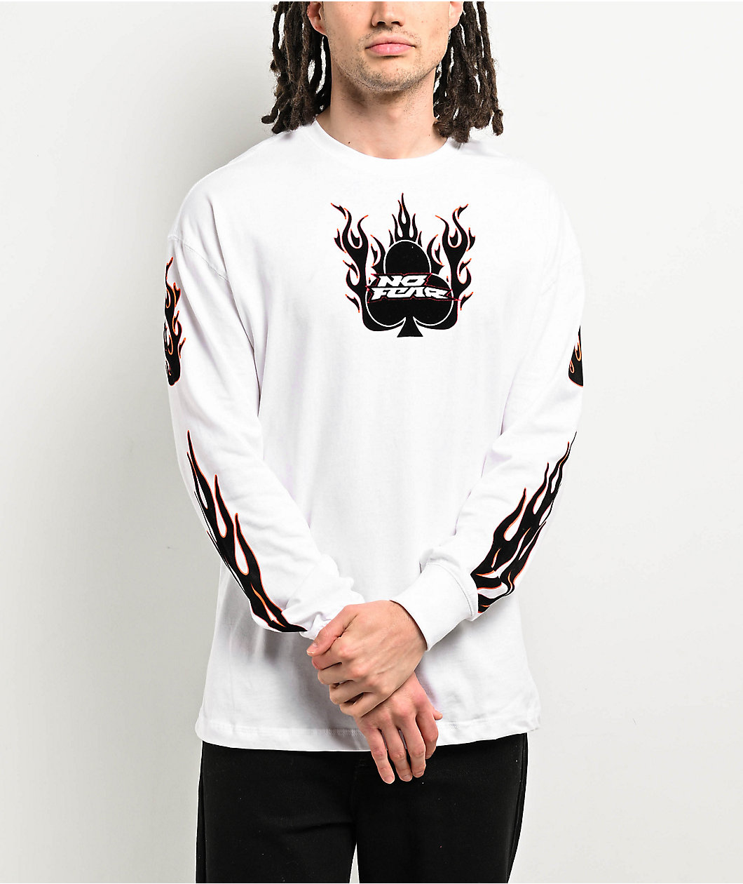 NO FEAR Flames Club White Long Sleeve T-Shirt