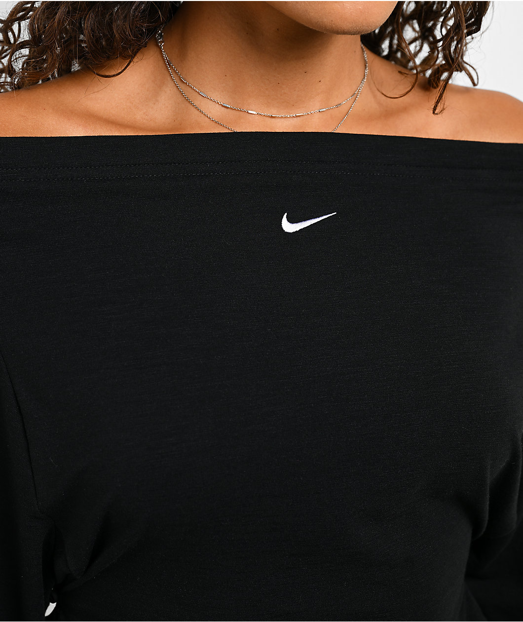 Nike Essential Off Shoulder Black Crop T-Shirt