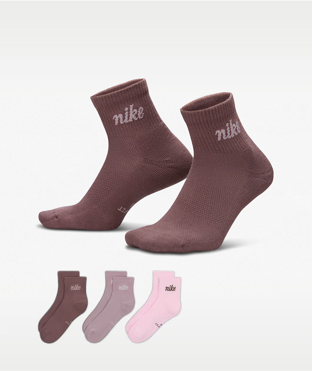 Nike Everyday Pink 3 Pack Quarter Crew Socks