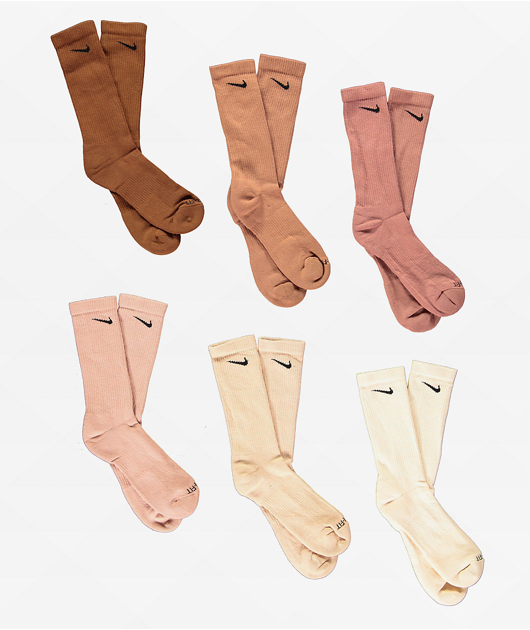 Nike Everyday Plus Cushioned Brown, Tan & Beige 6-Pack Crew Socks