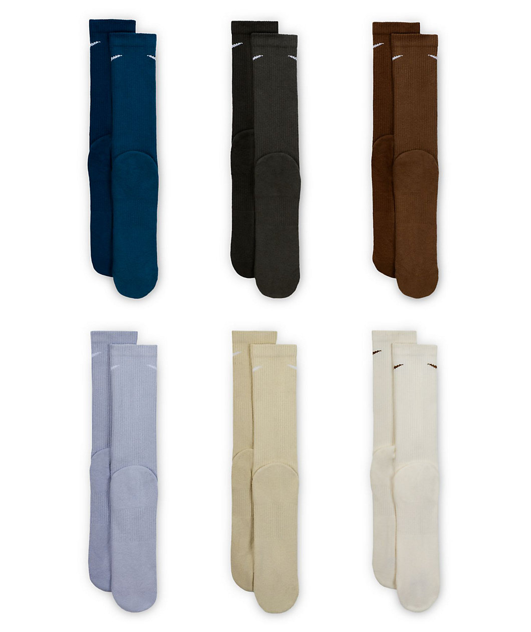 Nike Everyday Plush Cushioned Brown & Blue 6 Pack Crew Socks