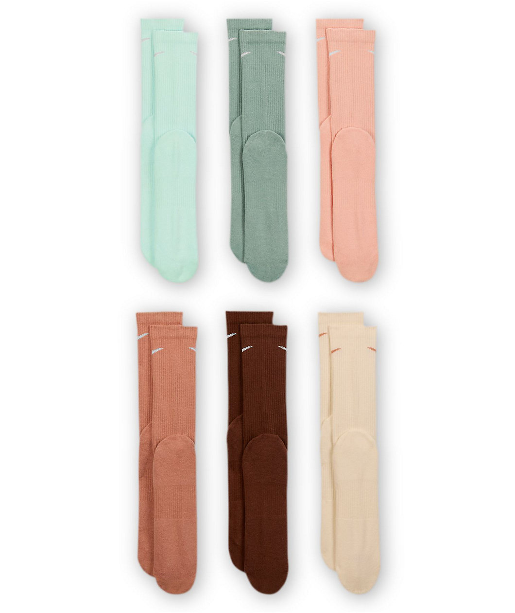 Nike Everyday Plush Cushioned Teal & Brown 6 Pack Crew Socks