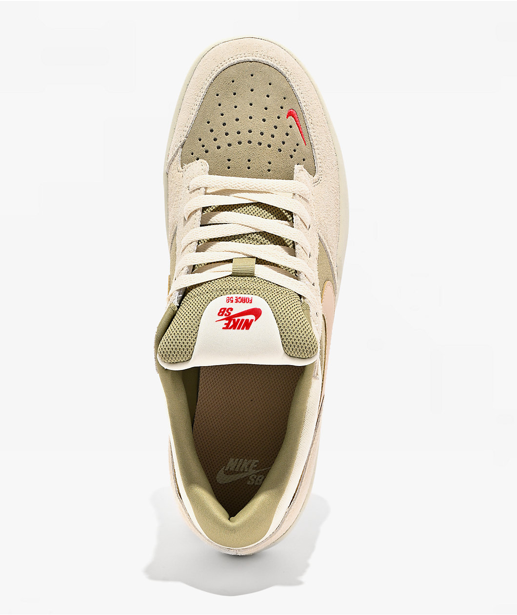 Nike SB Force 58 Coconut Milk, Neutral Olive & University Red Skate Shoes