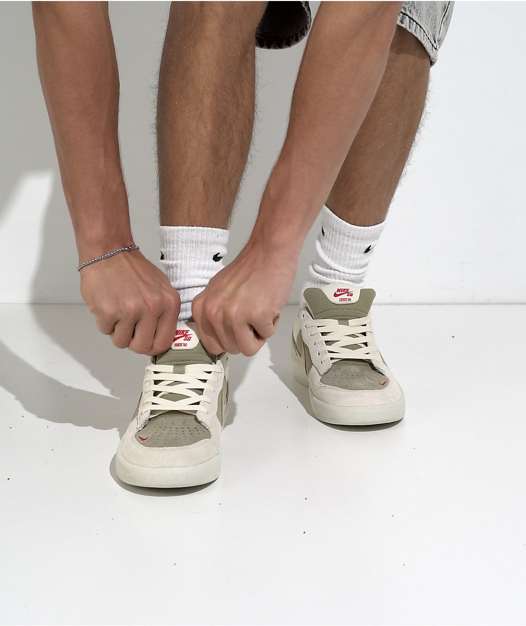 Nike SB Force 58 Coconut Milk, Neutral Olive & University Red Skate Shoes