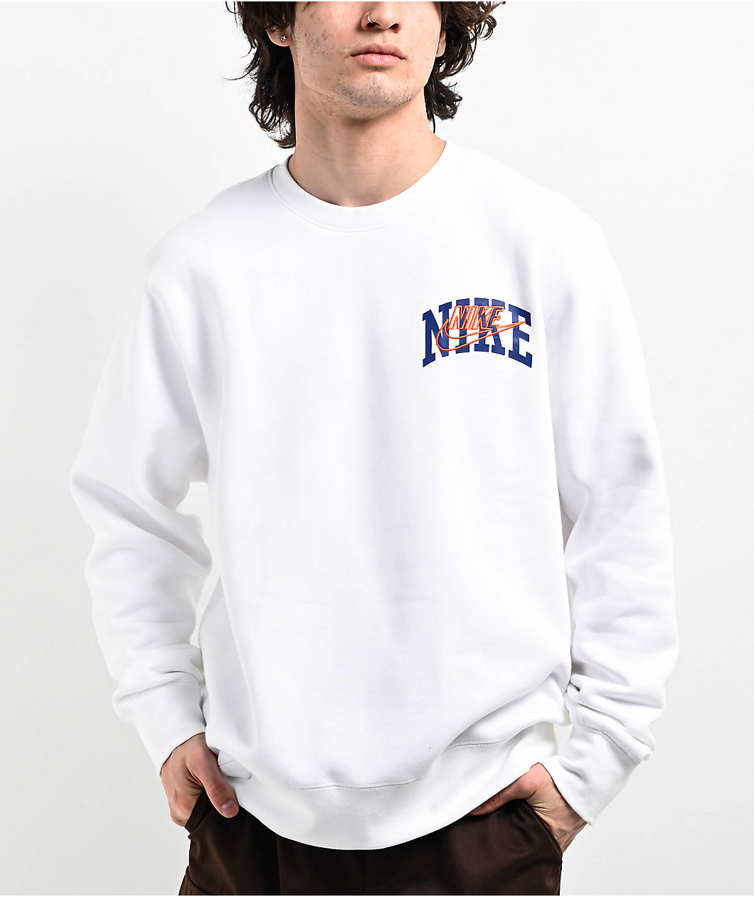 Nike Sportswear Club Arch Logo White Crewneck Sweatshirt