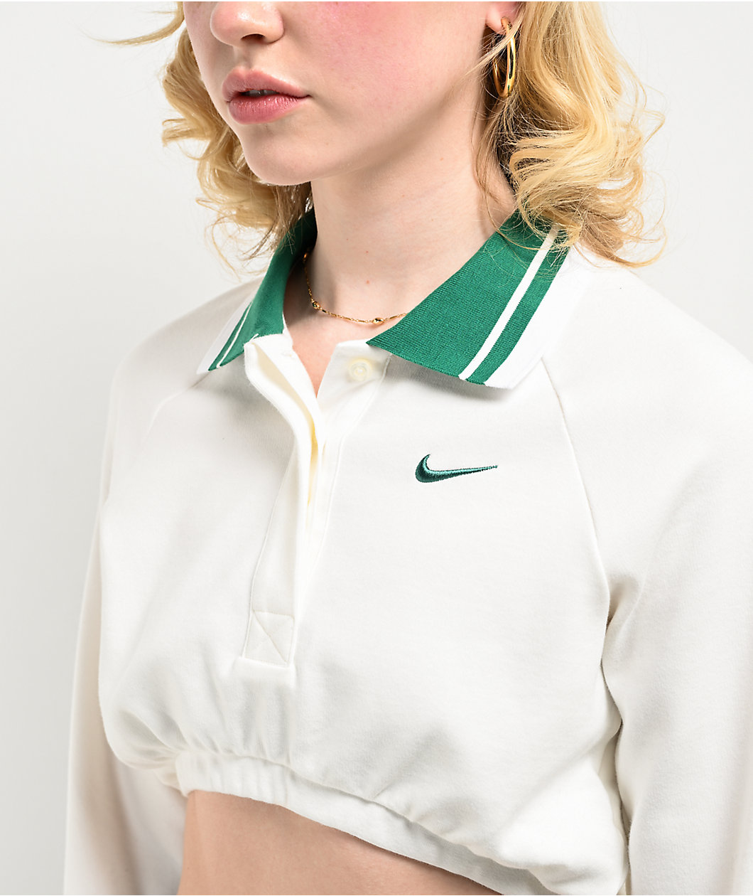 Nike Sportswear Collection White Long Sleeve Crop Polo Shirt