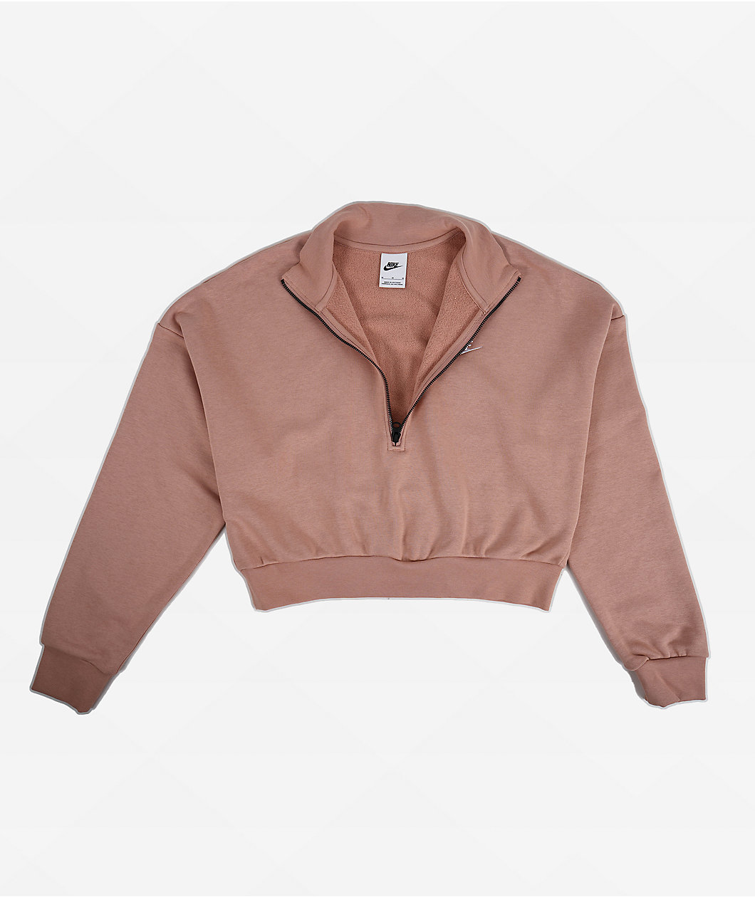 Nike Sportswear Essential Beige Crop Half Zip Fleece Sweatshirt