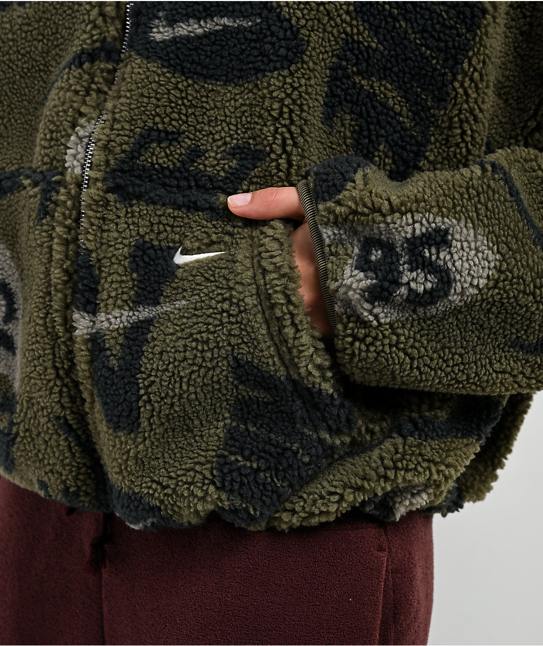 Nike Sportswear High-Pile Fleece Olive Sherpa Crop Jacket