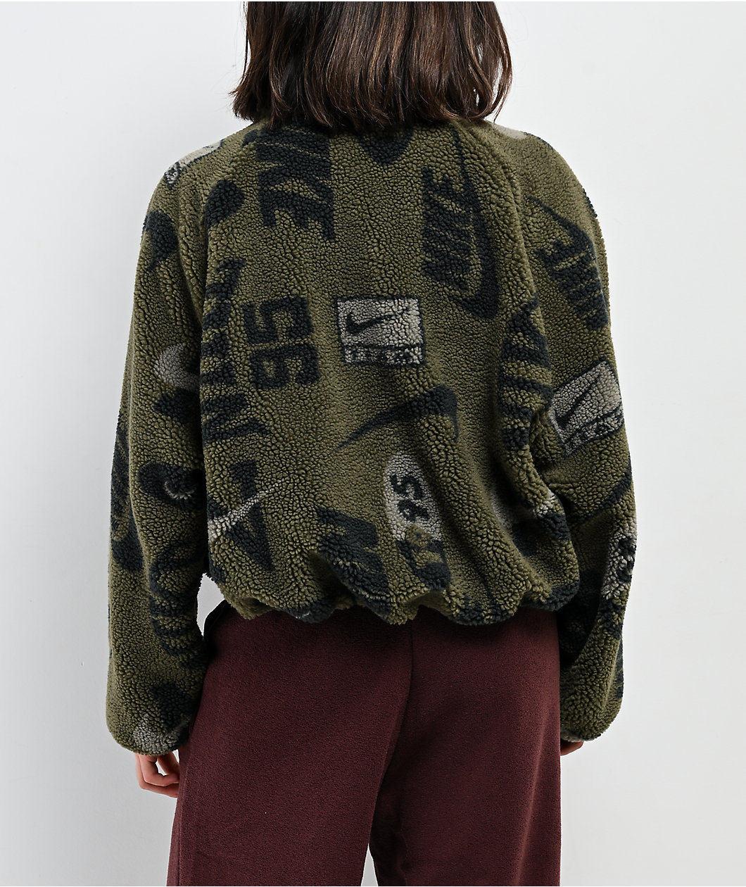 Nike Sportswear High-Pile Fleece Olive Sherpa Crop Jacket