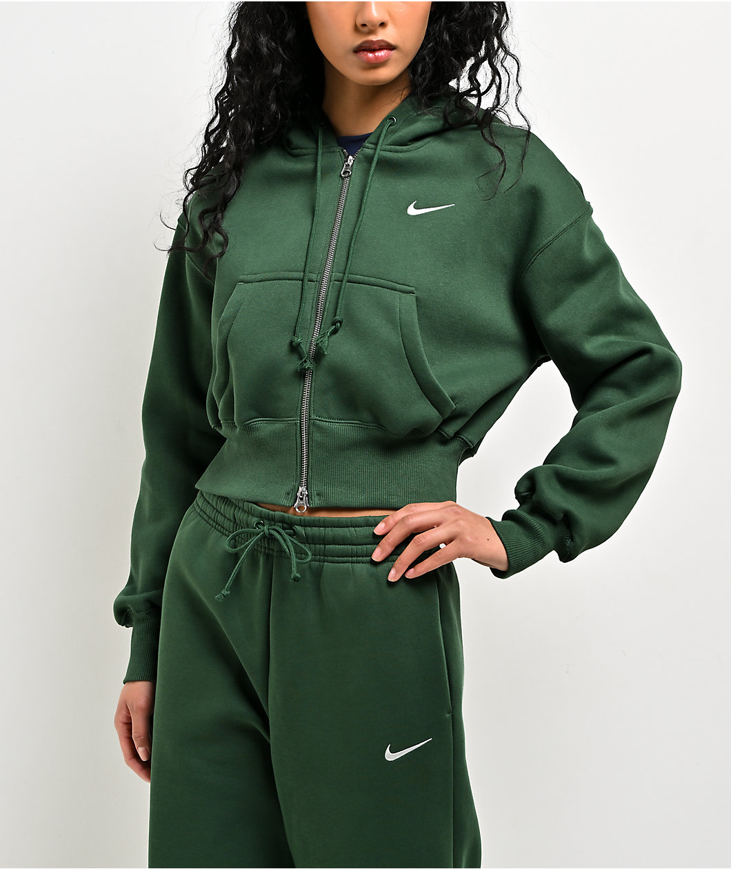 Nike Sportswear Phoenix Fir Green Crop Zip Hoodie