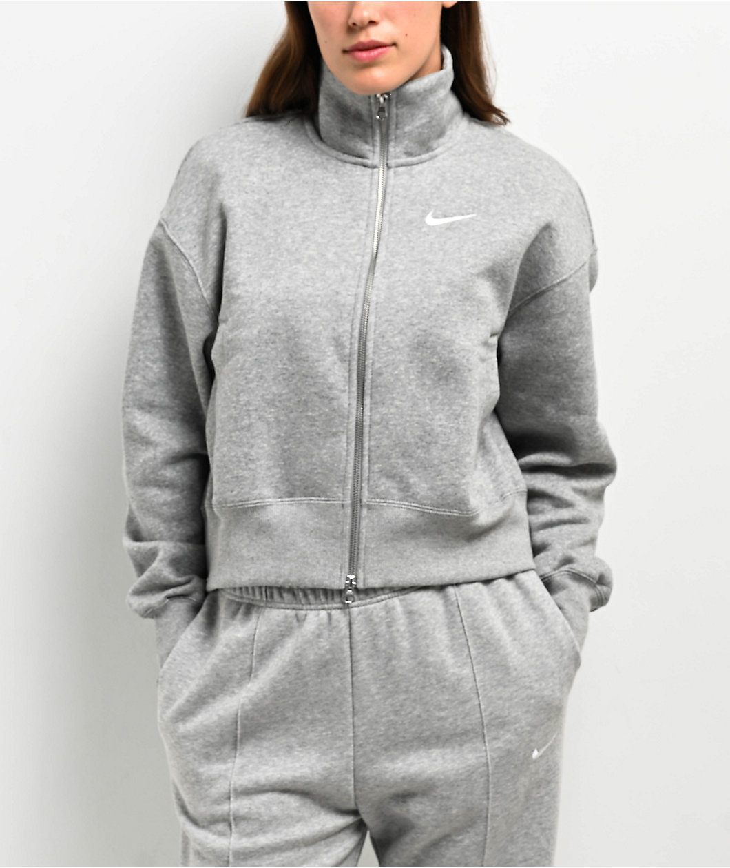 Nike Sportswear Phoenix Fleece Heather Grey Oversized Zip Track Jacket