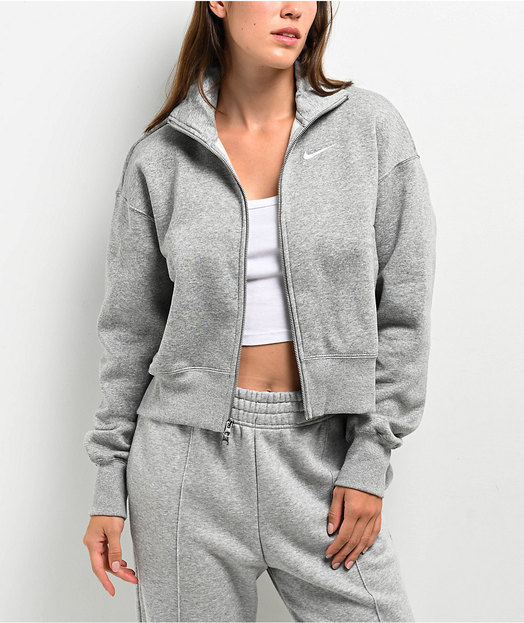 Nike Sportswear Phoenix Fleece Heather Grey Oversized Zip Track Jacket