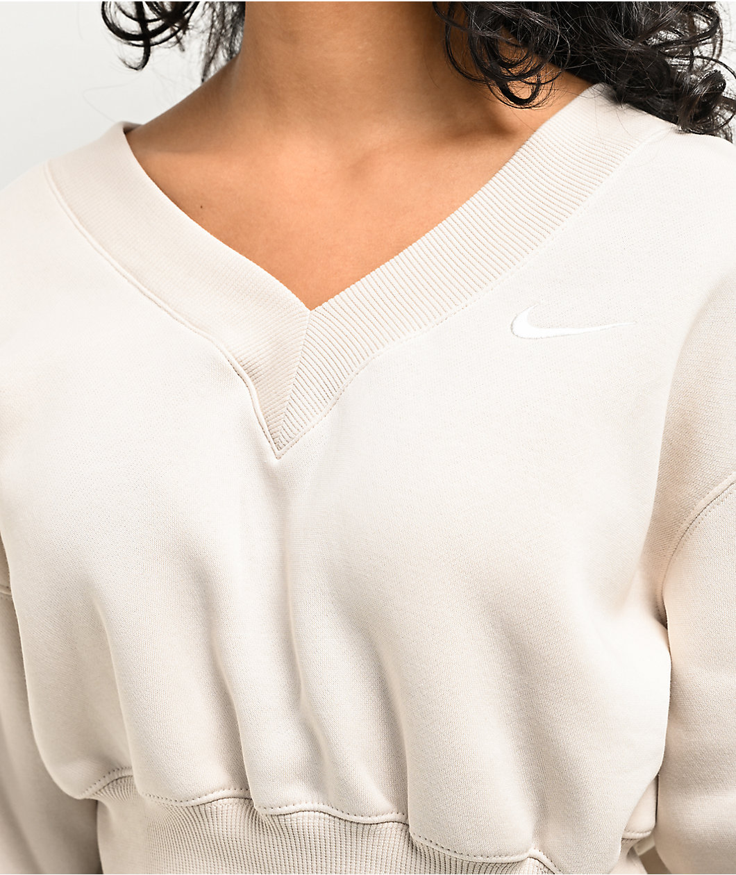 Nike Sportswear Phoenix Fleece Light Orewood Brown Crop V-Neck Sweatshirt