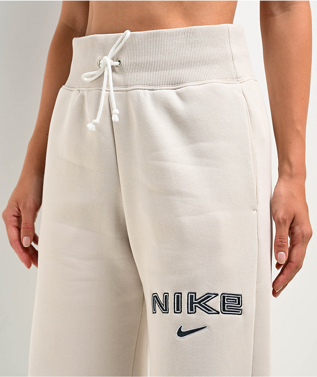 Nike Sportswear Phoenix Fleece Logo Light Orewood High Waist Wide Leg Sweatpants