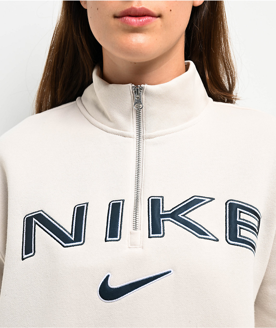 Nike Sportswear Phoenix Fleece Logo Light Orewood Quarter Zip Oversized Sweatshirt