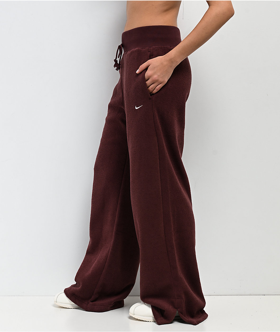 Nike Sportswear Phoenix Plush Burgundy Crush High Rise Wide Leg Sweatpants