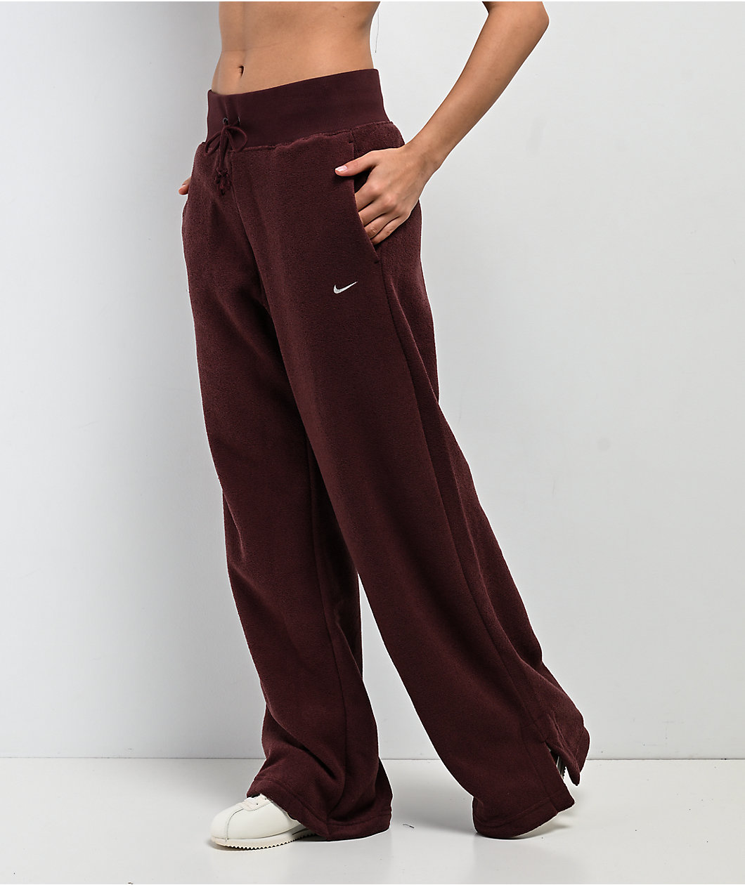 Nike Sportswear Phoenix Plush Burgundy Crush High Rise Wide Leg Sweatpants