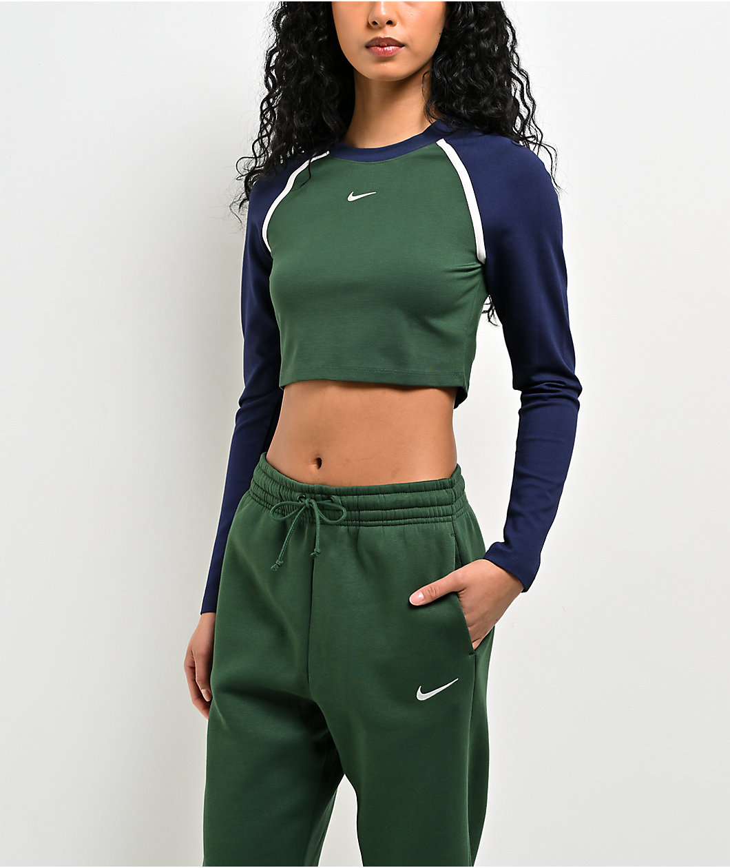 Nike Sportswear Street Green & Blue Long Sleeve Crop T-Shirt