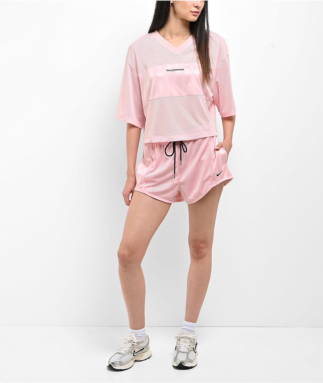 Nike Sportswear Stripe Light Carnation Boxy Crop Mesh Jersey