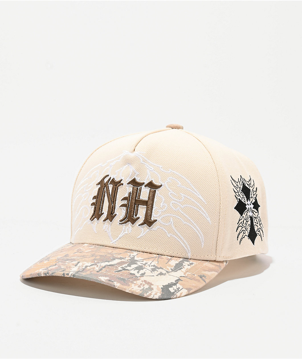 Ninth Hall A Frame Cross Natural & Camo Snapback Hat | Liberty Center