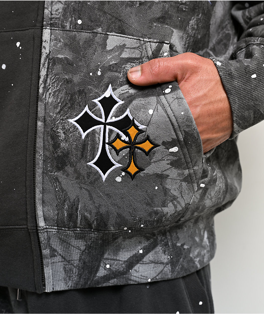 Ninth Hall Adductor Grey & Camo Boxy Zip Hoodie