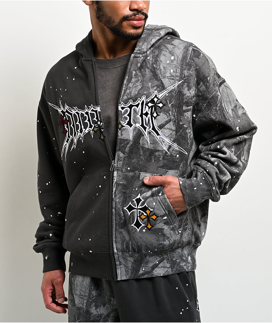 Ninth Hall Adductor Grey & Camo Boxy Zip Hoodie