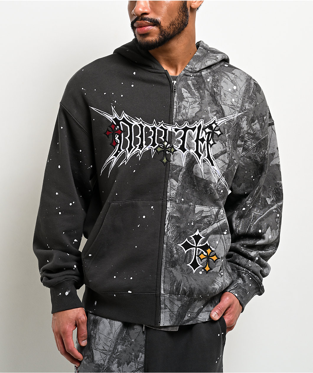 Ninth Hall Adductor Grey & Camo Boxy Zip Hoodie