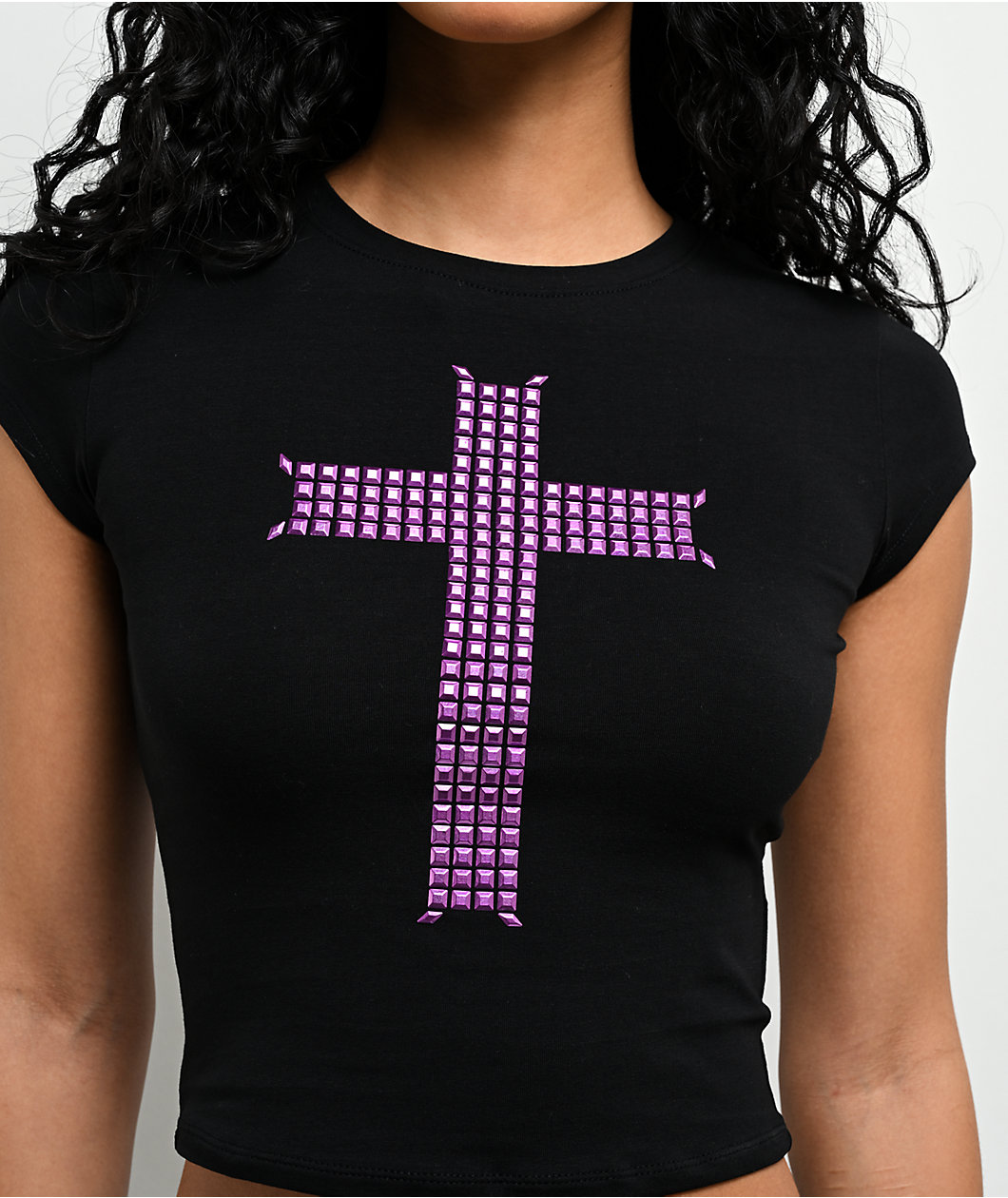 Ninth Hall Alina Studs Cross Black Crop T-Shirt