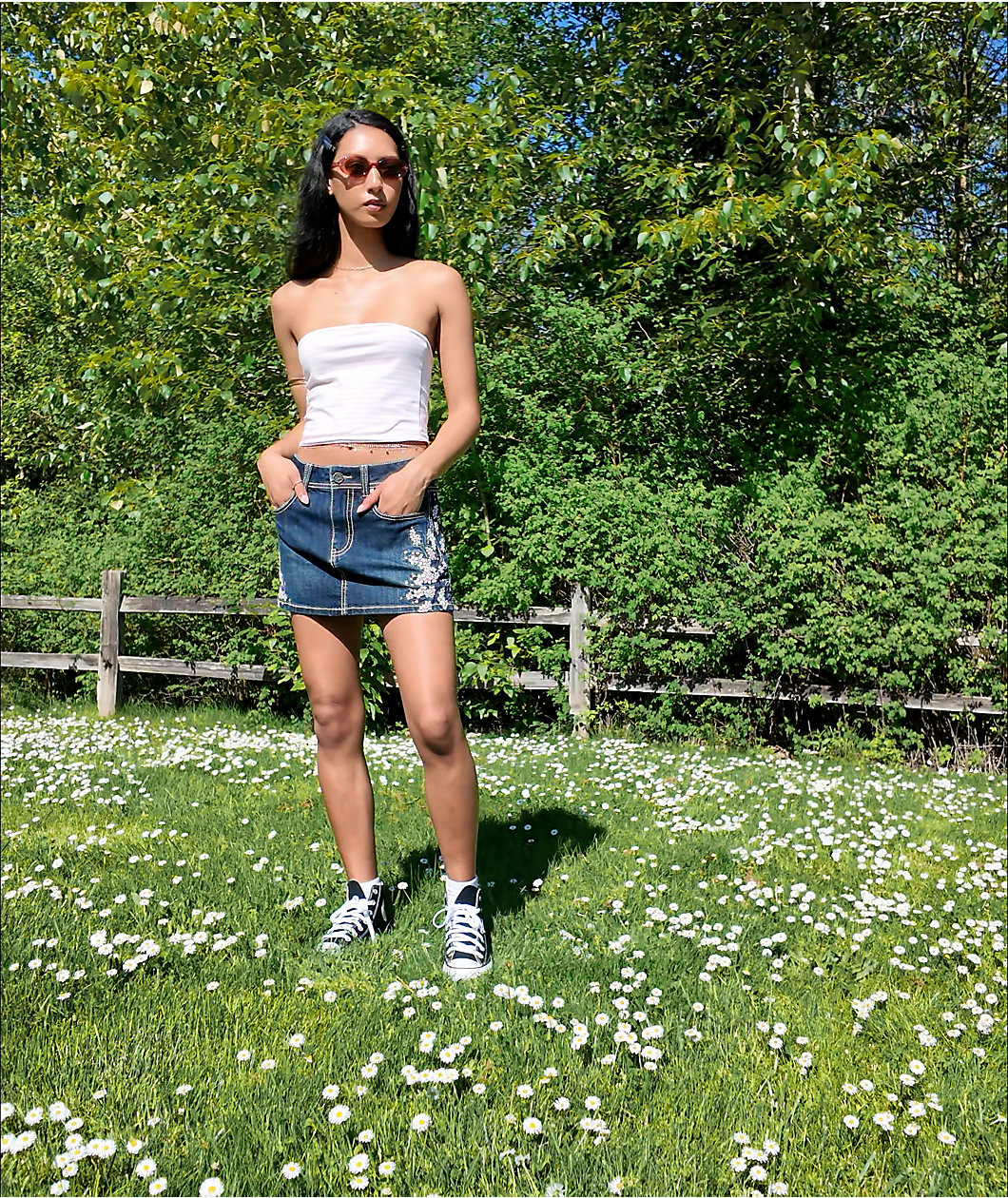 Ninth Hall Alyssia Cherry Blossom Blue Wash Mini Skirt