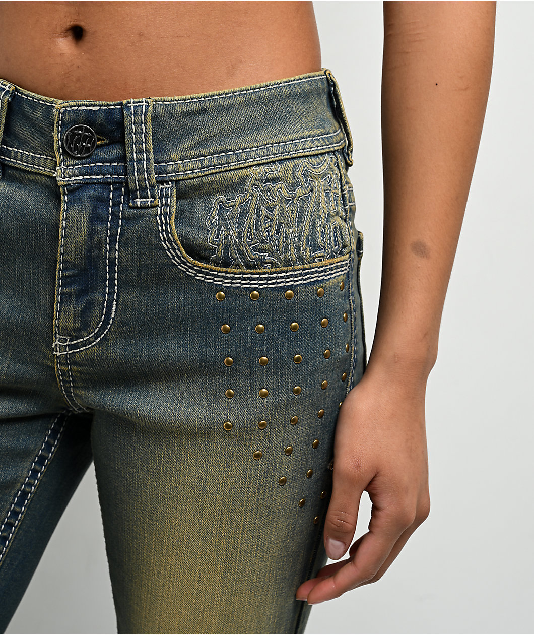 Ninth Hall Alyssia Nailheads Blue Wash Bootcut Jeans